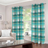 Teal Madras Pattern Print Extra Wide Grommet Curtains