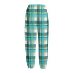 Teal Madras Pattern Print Fleece Lined Knit Pants