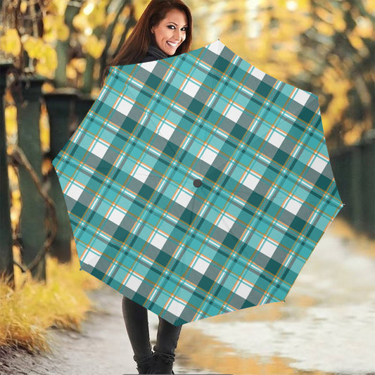 Teal Madras Pattern Print Foldable Umbrella