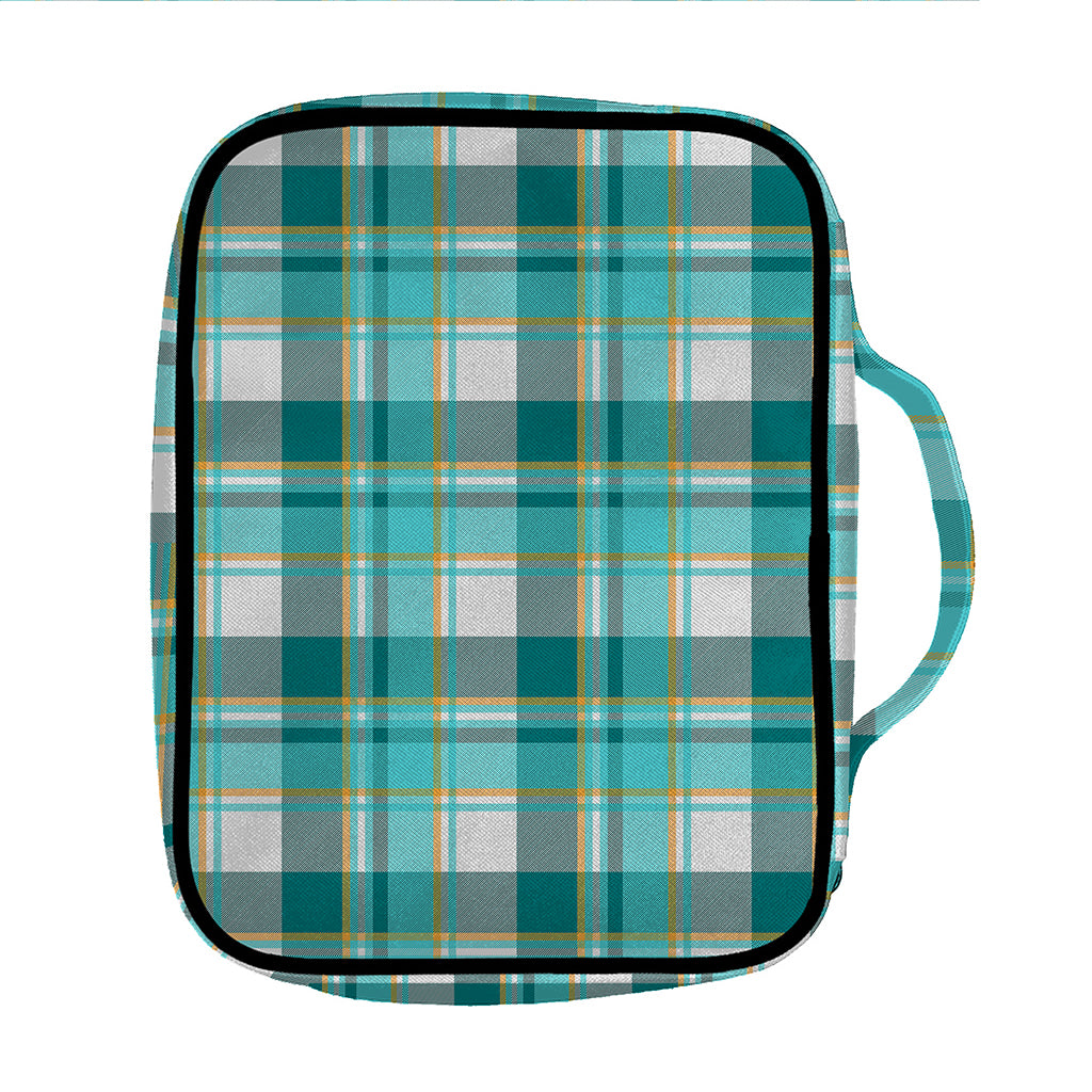 Teal Madras Pattern Print Front Pocket Bible Bag