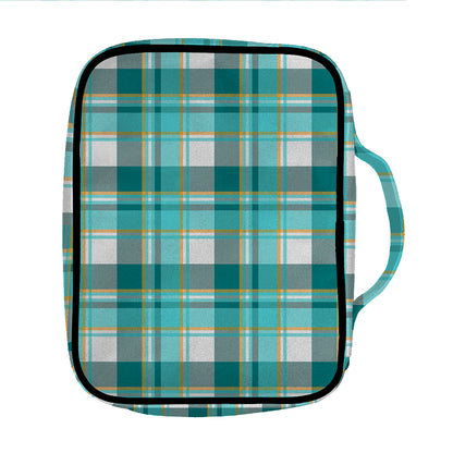 Teal Madras Pattern Print Front Pocket Bible Bag