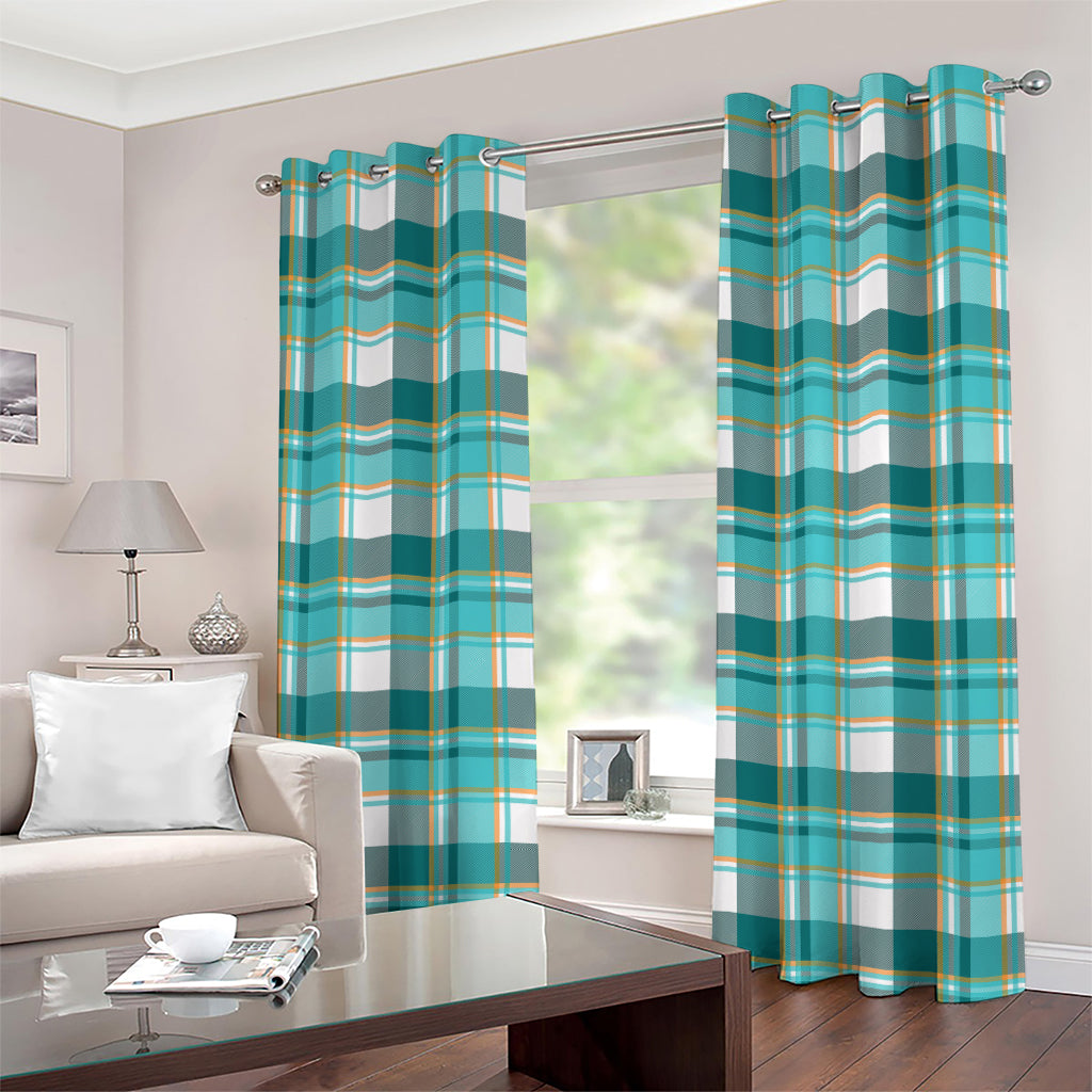 Teal Madras Pattern Print Grommet Curtains