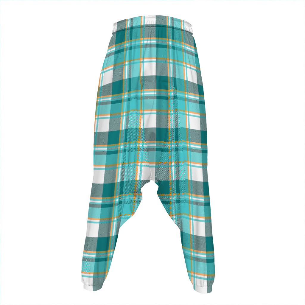 Teal Madras Pattern Print Hammer Pants