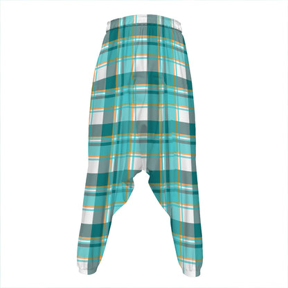 Teal Madras Pattern Print Hammer Pants