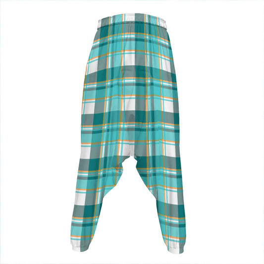 Teal Madras Pattern Print Hammer Pants