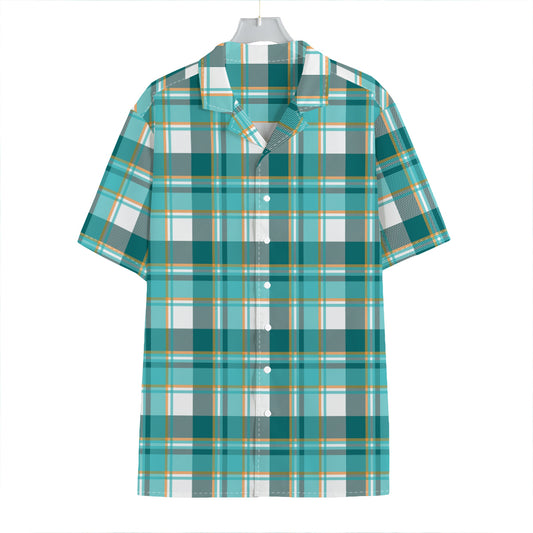Teal Madras Pattern Print Hawaiian Shirt