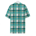 Teal Madras Pattern Print Hawaiian Shirt
