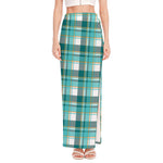 Teal Madras Pattern Print High Slit Maxi Skirt