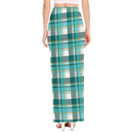 Teal Madras Pattern Print High Slit Maxi Skirt