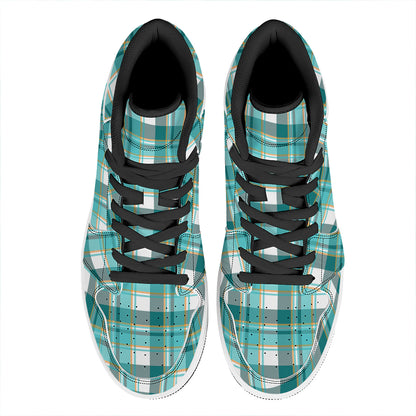 Teal Madras Pattern Print High Top Leather Sneakers