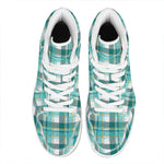 Teal Madras Pattern Print High Top Leather Sneakers