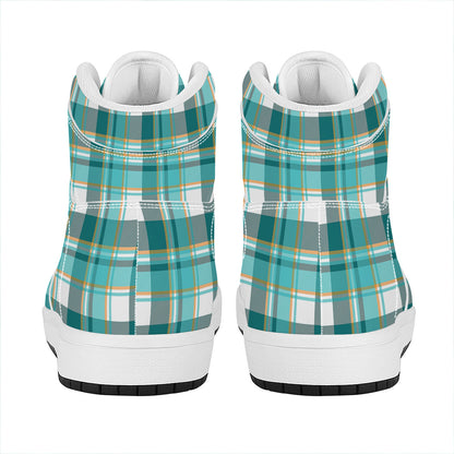Teal Madras Pattern Print High Top Leather Sneakers