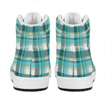 Teal Madras Pattern Print High Top Leather Sneakers