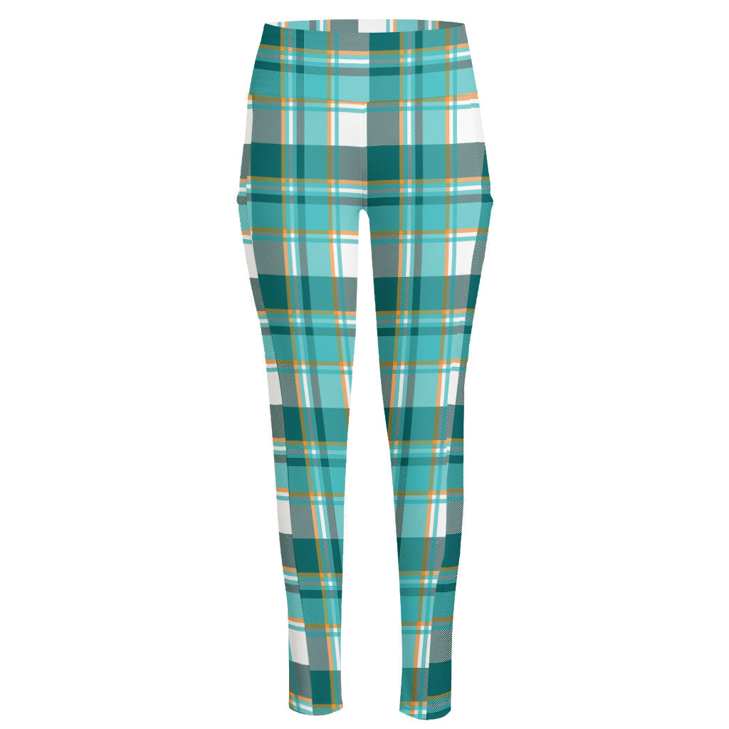 Teal Madras Pattern Print High-Waisted Pocket Leggings