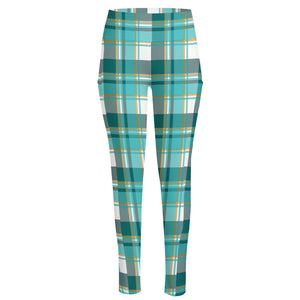 Teal Madras Pattern Print High-Waisted Pocket Leggings