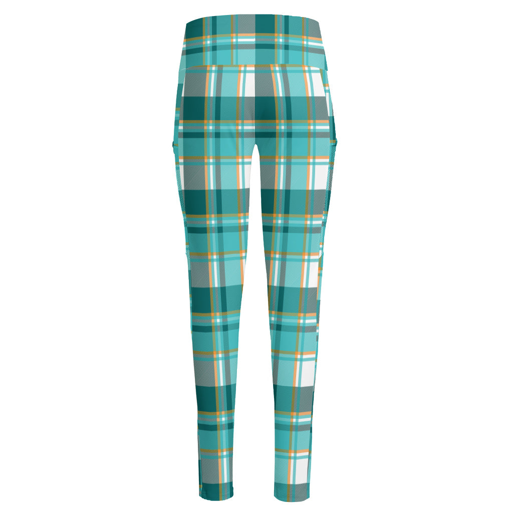 Teal Madras Pattern Print High-Waisted Pocket Leggings