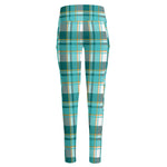 Teal Madras Pattern Print High-Waisted Pocket Leggings