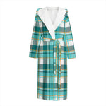 Teal Madras Pattern Print Hooded Bathrobe