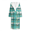 Teal Madras Pattern Print Hooded Bathrobe