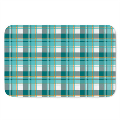 Teal Madras Pattern Print Indoor Door Mat