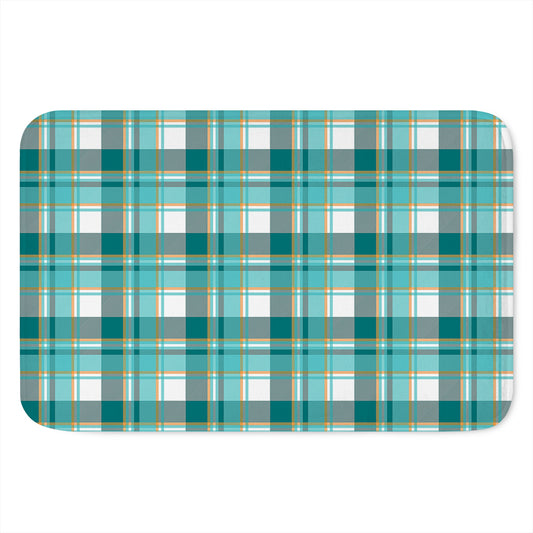 Teal Madras Pattern Print Indoor Door Mat