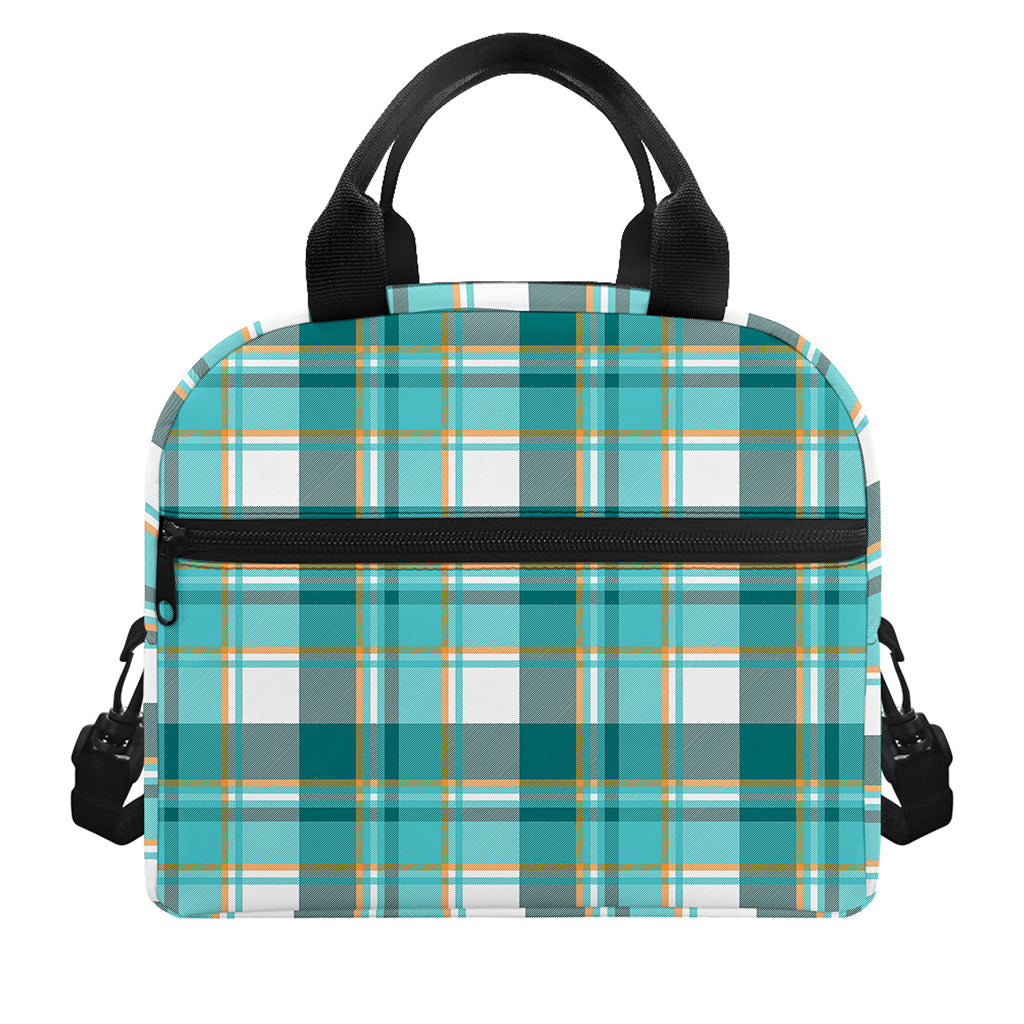 Teal Madras Pattern Print Insulated Lunch Bag