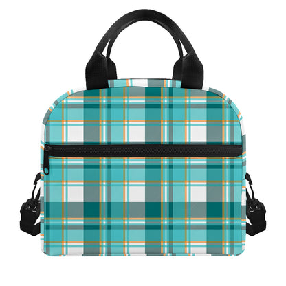 Teal Madras Pattern Print Insulated Lunch Bag