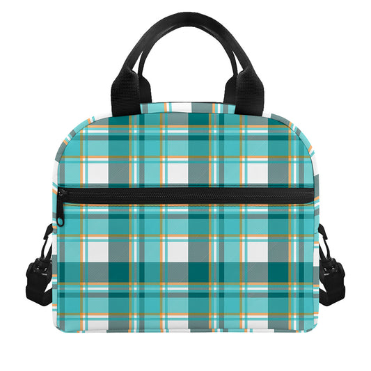 Teal Madras Pattern Print Insulated Lunch Bag
