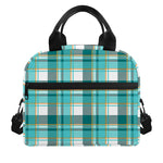 Teal Madras Pattern Print Insulated Lunch Bag
