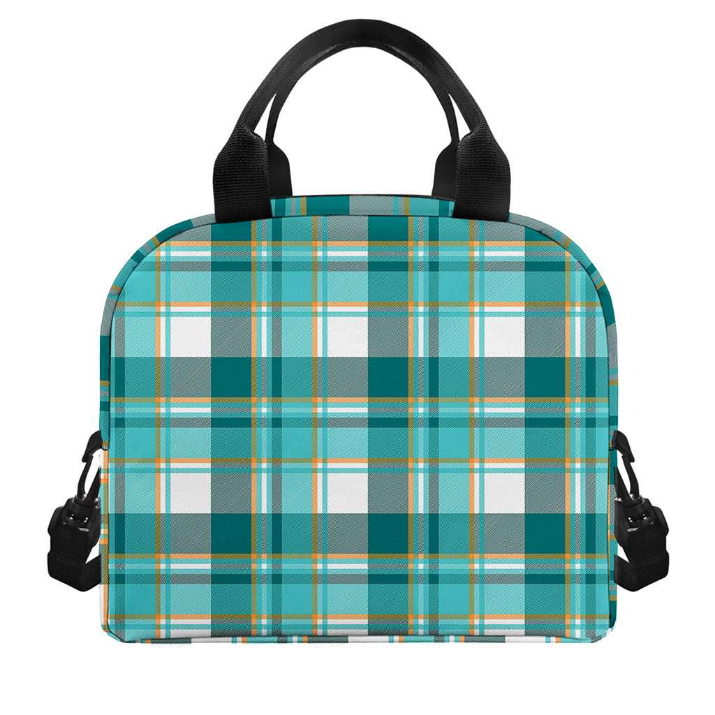 Teal Madras Pattern Print Insulated Lunch Bag