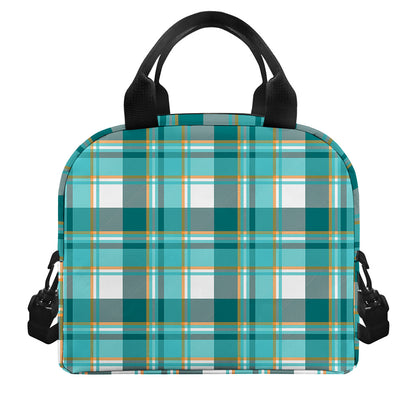 Teal Madras Pattern Print Insulated Lunch Bag