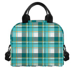 Teal Madras Pattern Print Insulated Lunch Bag