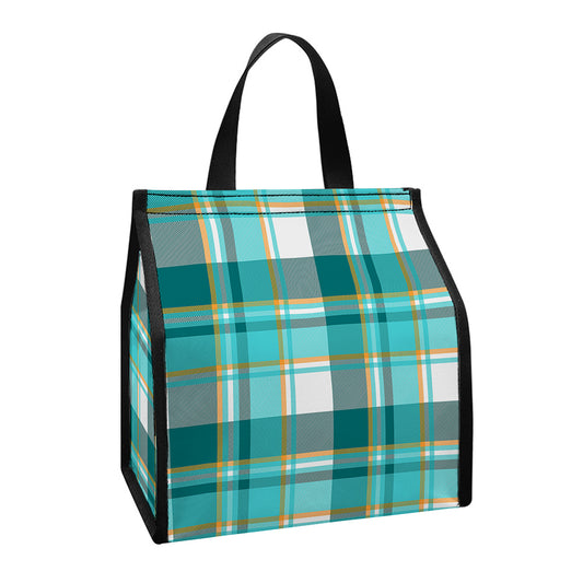 Teal Madras Pattern Print Insulated Lunch Tote