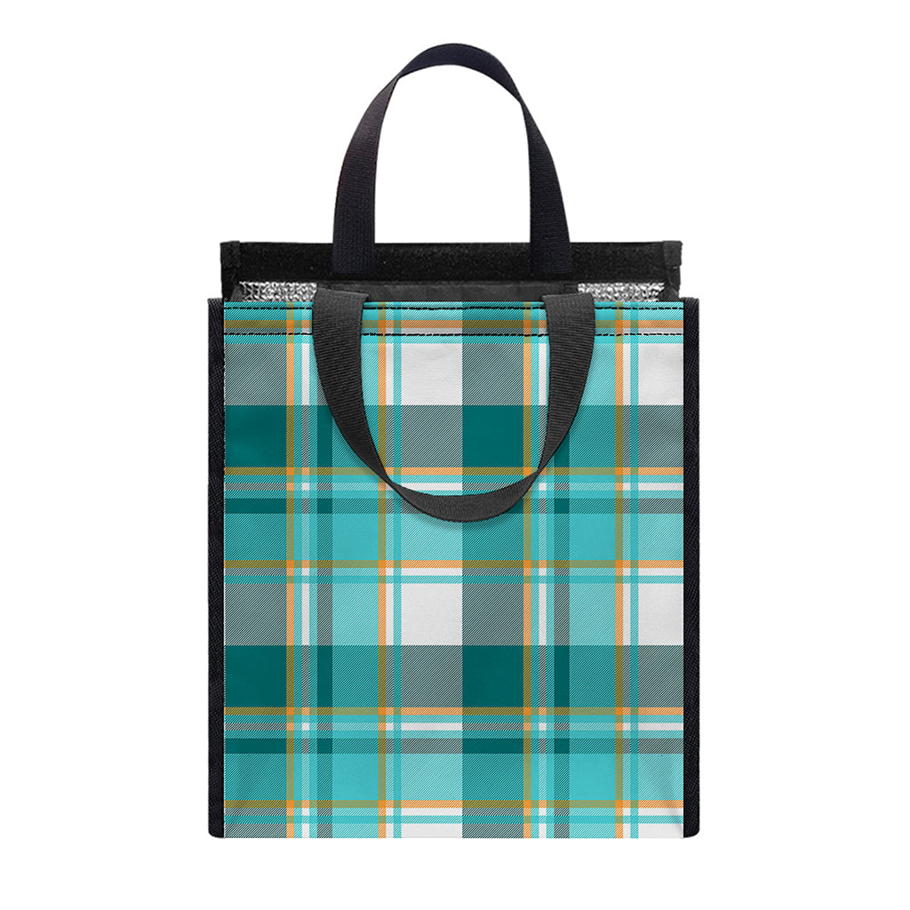 Teal Madras Pattern Print Insulated Lunch Tote