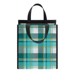 Teal Madras Pattern Print Insulated Lunch Tote