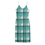 Teal Madras Pattern Print Jersey Midi Cami Dress