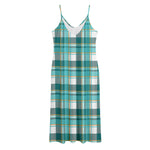Teal Madras Pattern Print Jersey Midi Cami Dress