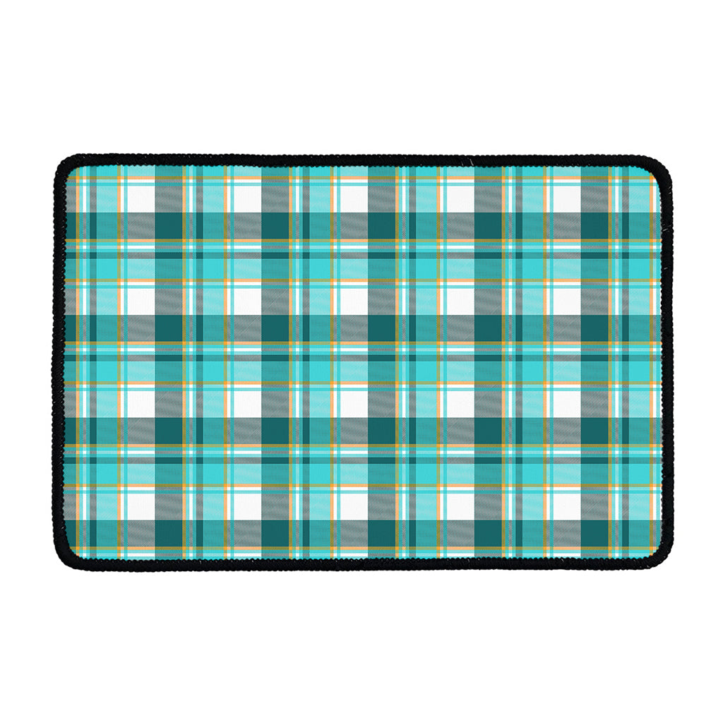 Teal Madras Pattern Print Kitchen Mat