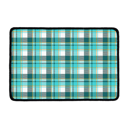 Teal Madras Pattern Print Kitchen Mat