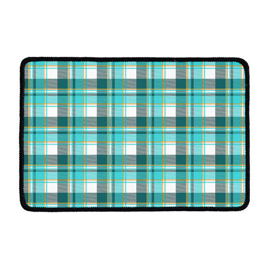 Teal Madras Pattern Print Kitchen Mat