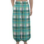 Teal Madras Pattern Print Lantern Pants