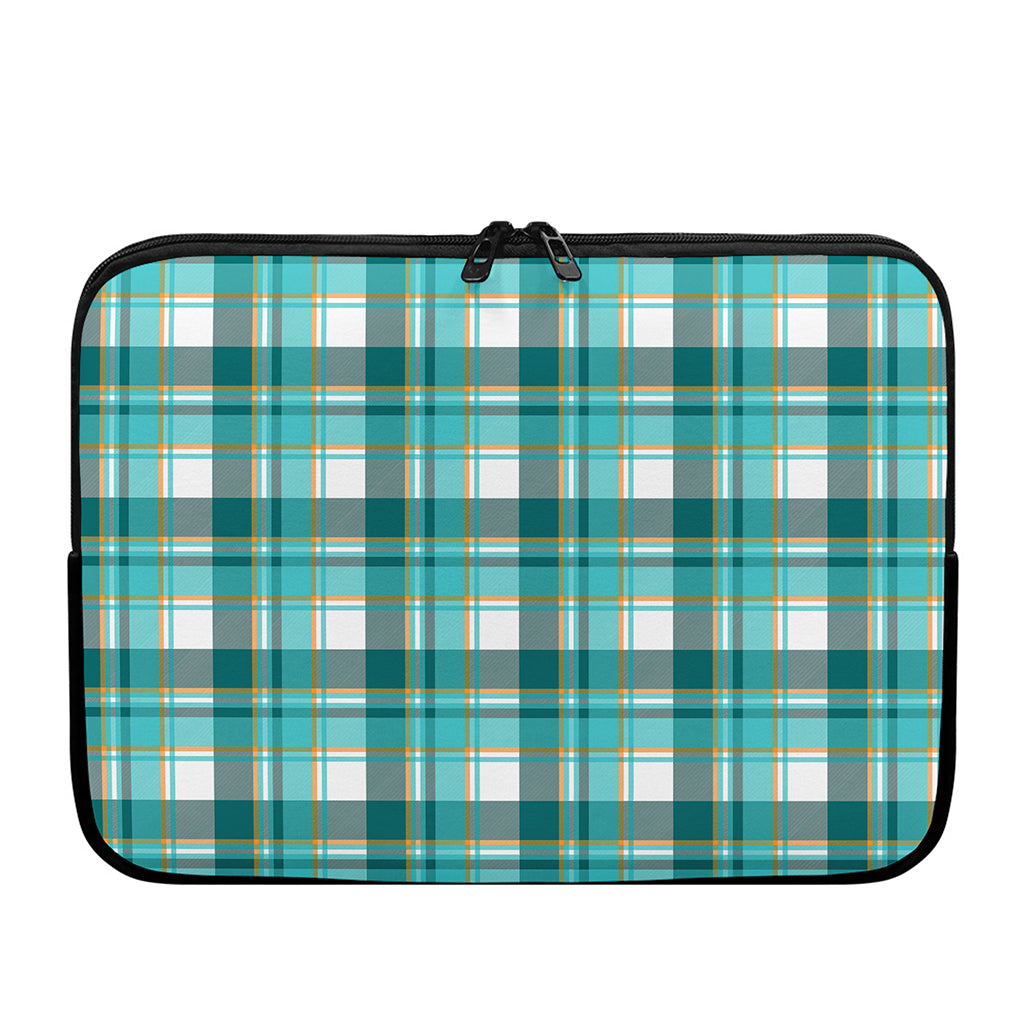 Teal Madras Pattern Print Laptop Sleeve