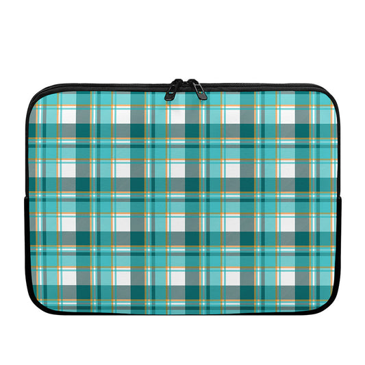 Teal Madras Pattern Print Laptop Sleeve