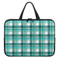 Teal Madras Pattern Print Laptop Sleeve With Handle