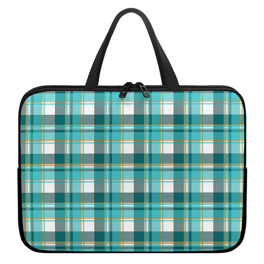 Teal Madras Pattern Print Laptop Sleeve With Handle