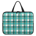 Teal Madras Pattern Print Laptop Sleeve With Handle