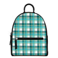 Teal Madras Pattern Print Leather Backpack