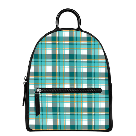 Teal Madras Pattern Print Leather Backpack
