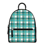 Teal Madras Pattern Print Leather Backpack