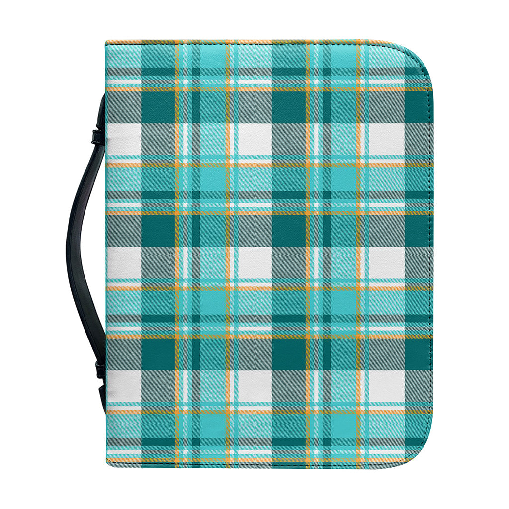 Teal Madras Pattern Print Leather Bible Cover